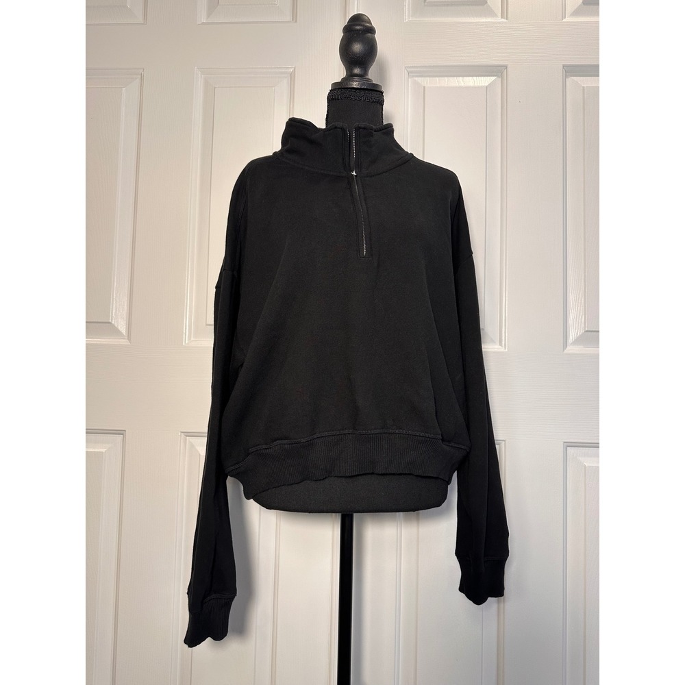 Victoria's Secret PINK Quarter Zip Sweatshirt Black Fleece Pullover Womens Med